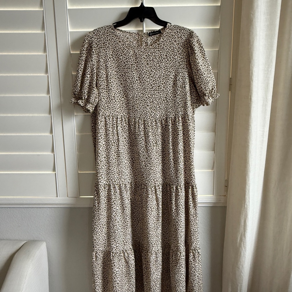 Cream Smocked Tiered Puff Sleeve Sundress